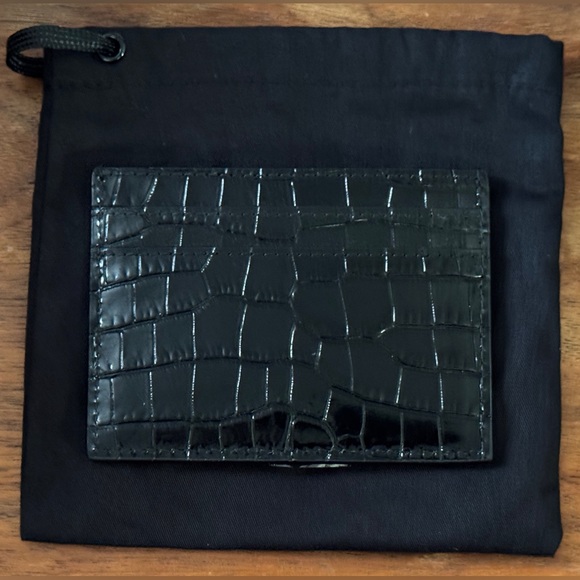 Saint Laurent Black Croc Card Holder with Gold Logo - Picture 4 of 5